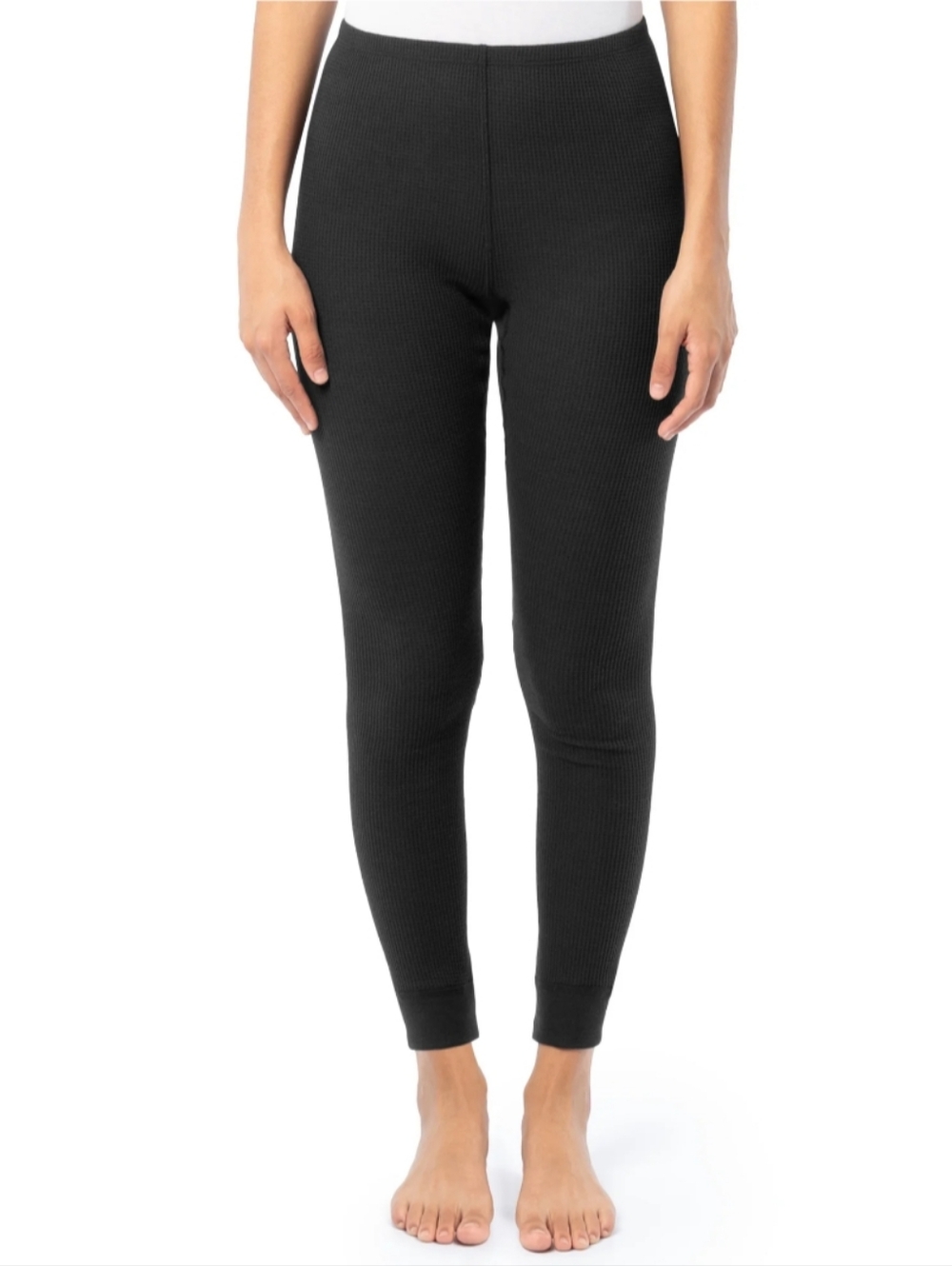 Fruit of the Loom Women's Size XS (0-2) Recycled Waffle Thermal Bottom NWT Black